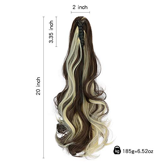 20〞Claw Ponytail Clip in Hair Extensions Hairpiece Synthetic Light Curly Soft Silky Nature Looking Heat-Resisting Different Colors for Women Fashion and Beauty-6H613#